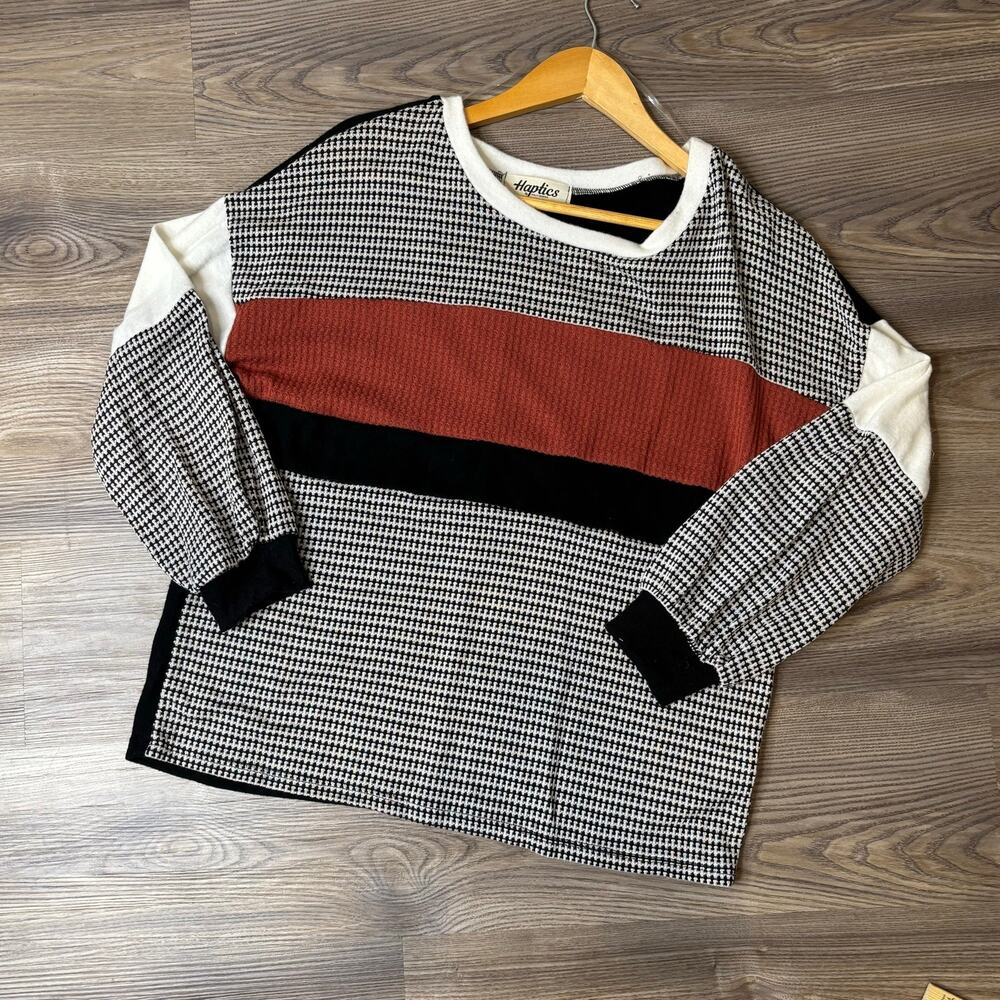 Haptics Women’s Small Colorblock Houndstooth Long Sleeve Top NWOT